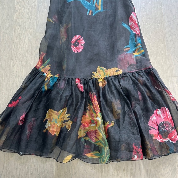 STAUD Calluna First Bloom Black Floral Maxi Dress Gown Organza Tie Size Small - Picture 5 of 14